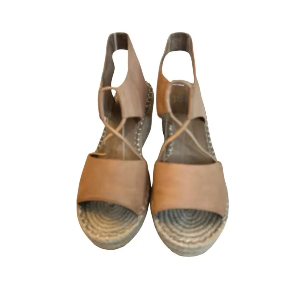 Eileen Fisher Agnes Leather Espadrille Wedge‎ Sandals Sz 7 Quiet Luxury